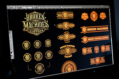 Logopack for Broken Machines Customs in the making badge branding calligraphy hand lettering icon lettering logo logotype mark monogram sign type typography