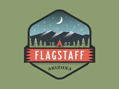 Flagstaff Arizona Vinyl Sticker arizona az badge badge design badgedesign camping flagstaff flagstaff arizona moon mountains nature night outdoors stars sticker sticker mule stickermule tent trees vinyl sticker