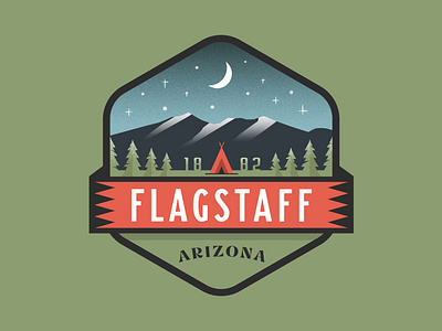 Flagstaff Arizona Vinyl Sticker arizona az badge badge design badgedesign camping flagstaff flagstaff arizona moon mountains nature night outdoors stars sticker sticker mule stickermule tent trees vinyl sticker