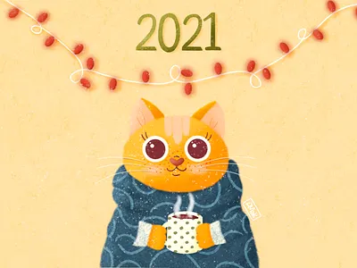 Cute Cat New Year 2021 ami animals art cat cats cup cure design girls happy new year illustration new year procreate sweater texture