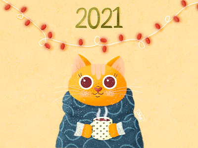 Cute Cat New Year 2021 ami animals art cat cats cup cure design girls happy new year illustration new year procreate sweater texture