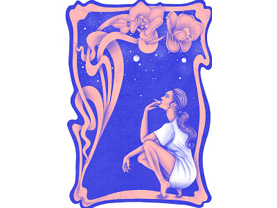 Starry night artnouveau design digitalart drawing flower illustration illustrator stars