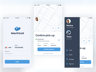 Nautilus Driver App clean design app logistics minimal mobile app mobile design mobile ui riding route shipment shipping shipping management tracking transportation truck ui ui design uiux ux uxdesign