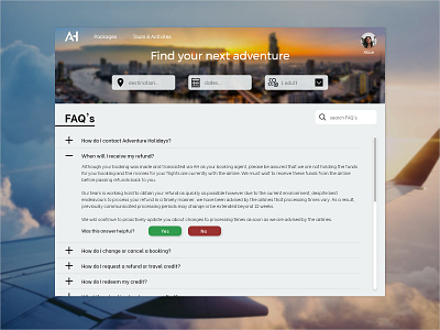 Daily UI 092 - FAQ s 091 booking system daily 100 daily 100 challenge dailyui faqs flight booking travel website