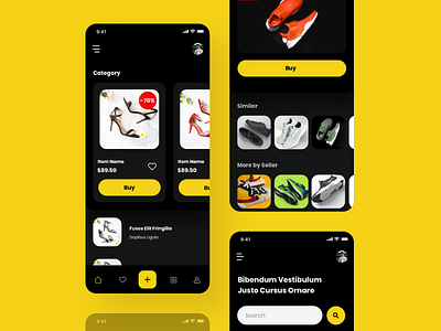 E-Commerce App UI - Dark Version app app interface app ui design app ui templates appdesign appui ecommerce ecommerce app ecommerce business ecommerce design ecommerce shop interface template templates ui ui kit ui template ui ux uidesign uiux