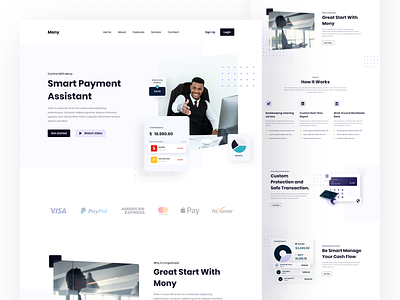 Mony Payment Assistant Landing Page app assistant branding clean design emoney finance fintech header hero homepage landing page minimal minimalist payment ui web website