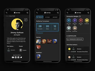 Gamer Profile - Mobile Version app badge dark theme dark ui esport game gamer mobile app mobile ui profile profile page ui ui design