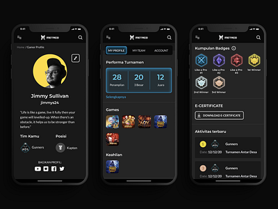 Gamer Profile - Mobile Version app badge dark theme dark ui esport game gamer mobile app mobile ui profile profile page ui ui design