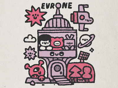 Evrone Colonia cartoon colonia cosmos cute design doodle fun illustration japanese kawaii mars moon robot space star ufo