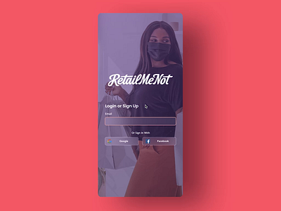 Retail Me Not App Redesign adobe xd app brand dailyui dailyui 030 dribbble ecommerce glass glassmorphism layout mobile ui ux pink prototype purple retail shopping soft ui ui ux web