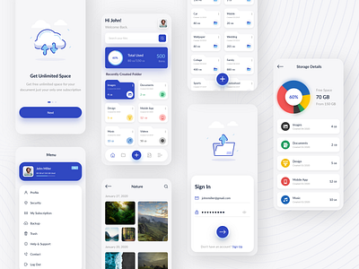 File Storage App app design application clean ui design file file manager file sharing file storage file upload files flat design menu design mobile ui online storage storage app trending uiux