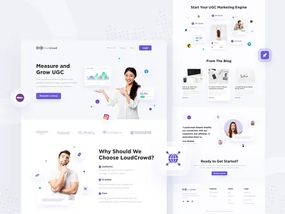 LoudCrowd Landing Page Redesign clean design landing page landing page ui ugc landing page ui ui clean ui design ui purple ui white uiux website website design