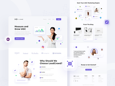 LoudCrowd Landing Page Redesign clean design landing page landing page ui ugc landing page ui ui clean ui design ui purple ui white uiux website website design