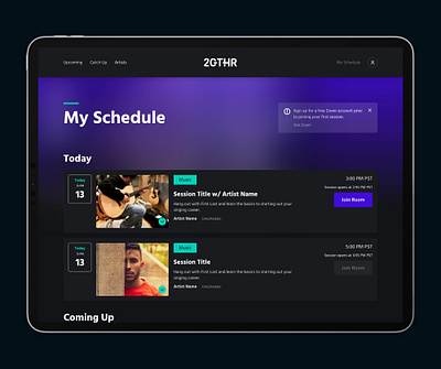 2GTHR - Schedule page design - UI/UX add to schedule calendar classes dark ui schedule sessions streaming ui ux video conferencing