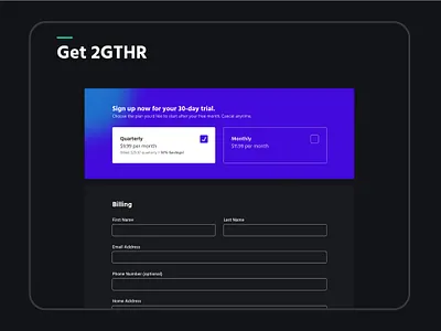 2GTHR - Simple Subscription UI billing dark mode dark ui form monthly sign up subscription ui ux web design