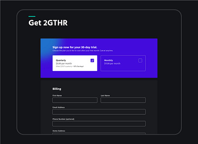 2GTHR - Simple Subscription UI billing dark mode dark ui form monthly sign up subscription ui ux web design