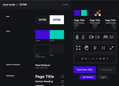 2GTHR - Elements of Style Guide, Color Palette, Iconography branding buttons color palette dark fonts icons style guide typography