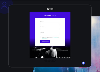 2GTHR - Get Started page design - UI/UX create account dark mode ui dark ui form get started musicians sign up ui ux video conferencing web design