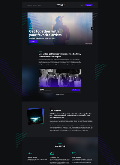 2GTHR - Home page design - UI/UX dark mode dark ui live chat streaming ui ux video conferencing web design