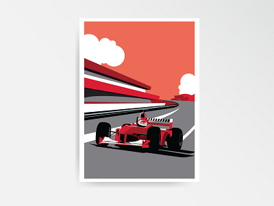 Red Formula car. F1 landscape. art colorful design driver f1 flat helmet high illustration landscape logo race road runway sky speed sport tournement vector