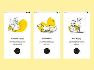 Onboarding black design figma figmadesign happy health illustraion mobile app design mobile ui onboarding yellow