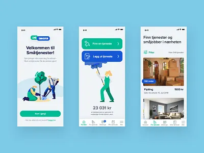 Småtjenester adobexd app art direction blue chores illustration marketplace services ui ux