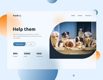 Crowdfunding animals app campaign clean crowdfunding daily 100 challenge dailyui dailyuichallenge design glassmorphic minimal typography ui uiux ux vector website