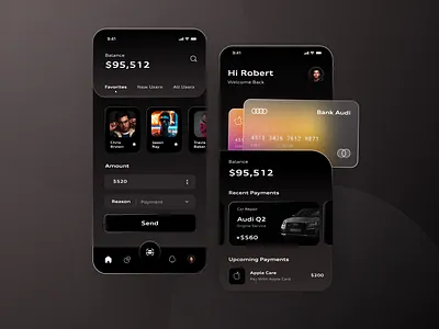 Wallet App Design 💳 2021 design audi bank banking clean creditcard dark ui design glassmorphism ios app minimal mobile app mobilebanking transaction ui uidesign uiux ux wallet
