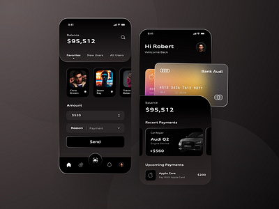 Wallet App Design 💳 2021 design audi bank banking clean creditcard dark ui design glassmorphism ios app minimal mobile app mobilebanking transaction ui uidesign uiux ux wallet