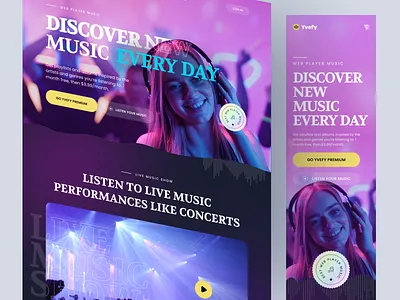 Yvefy Music Player - Landing Page ari design fariz landing landing page landingpage music music landing page music player music player landing page musics player song web web design web music player website yvefy yvefy music player