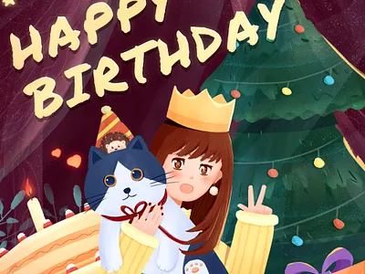 birthday amimals cute illustration mirocat