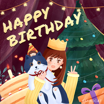 birthday amimals cute illustration mirocat