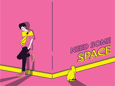 Need Some Space alone art artist boy cat desain design flat illustration illustrator man minimal need pink purple shadow simple some space yellow