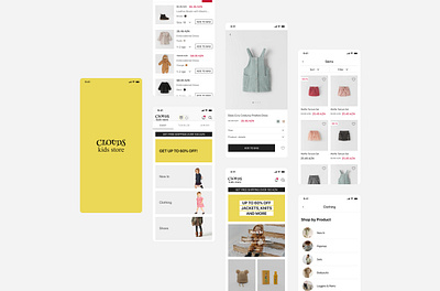 Clouds Kids E commerce Application app children clean design clean ui clothing clothing brand clothing design clouds design fun kids minimal ui ux yellow