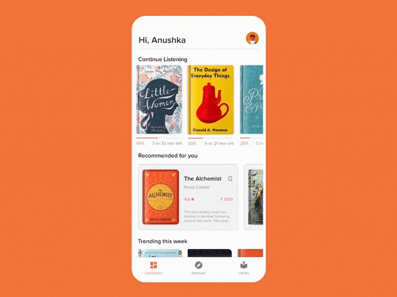 Aloud- Audiobook App Concept after effects aloud audiobook behance book case study concept design figma illustration illustrator minimal motion motion animation motion design motion graphic orange rethink ui ux