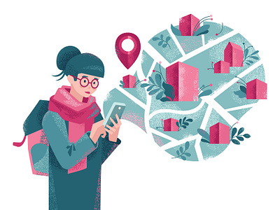 Navigation Concept city flat girl gps illustration local map navigation noise smarthome texture textured vector