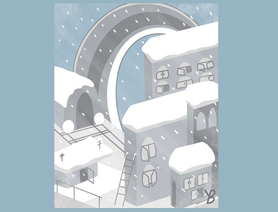 Winterfall architecture buildings colourful gamedesign grey grey scale illustration snow texture winter