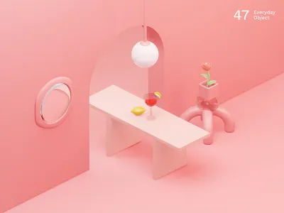 Wine | Everyday object 3d abstract abstract art art direction colors composition flower illustration interior pink room wine