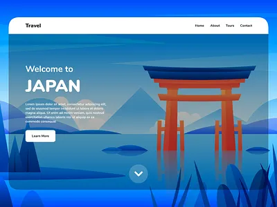 Travel Landing app clean design glass glassmorphism illustration japan landing minimal morphism page tourism tourist travel traveling ui ux visit