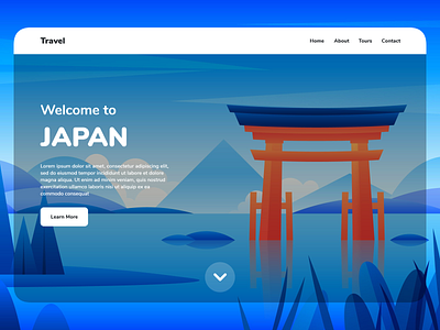 Travel Landing app clean design glass glassmorphism illustration japan landing minimal morphism page tourism tourist travel traveling ui ux visit