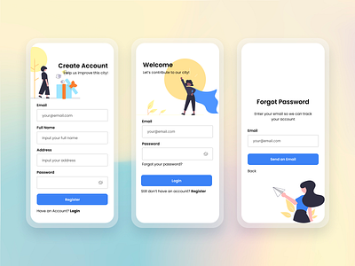 Login and Register app app ui design interface login minimal mobile mobile ui password register ui ui design uiux user interface ux