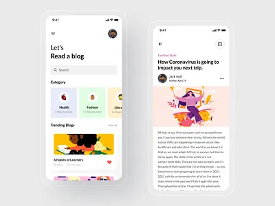 Bloging App UI Design application blog design home screen ios minimal app mobile ui mobileappdesign modern app typography ui ux