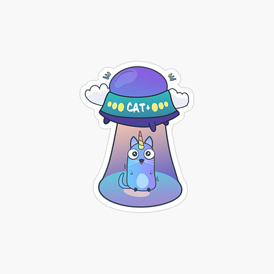 Cat space comet sticker. Kawaii cat. Cat catch by aliens alien cartoon cat cat art cat illustration cute cute cat digital art funny cat gradient kawaii cat kids magic magical purple room sticker ufo unicorn unicorns