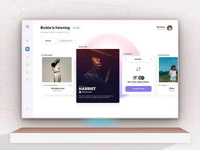 TV smart app UI design home landing minimal mockup operating system simple tasks tv app tv series typography uiux visual voice assistant webdesign website white