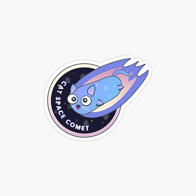 Cat like space comet sticker. Space cat in Kawaii style animal cartoon cartoons cat cat illustration cat lover cats comet funny galaxy gradient kawaii kitten magic planet purple rocket space sticker universe