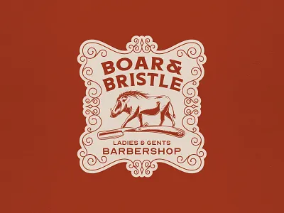 Boar & Bristle animal barber barbershop logo boar bristle illustration design logo design ornaments razor shave shaver vintage logo wild