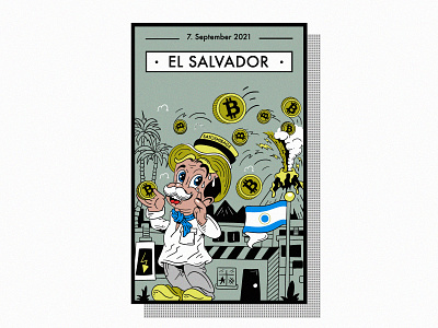 "Volcano mining" in El Salvador affinity designer bitcoin cartoon character cryptocurrency el salvador illustration mining moneymaking vector