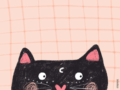 Sneaky Cat black cat cute design fun gingham illustration illustrator kidsillustration moon mooncat pattern patterndesign pink