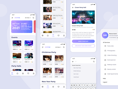 Spotme (Event App) book book event detail event events liked mackup menubar new year offer party photoshoot profile recent saved search sidebar