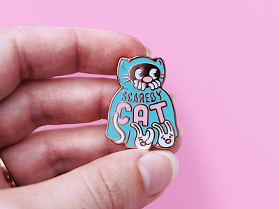 Scaredy Cat Enamel Pin blue cat character comfy cozy creepy cute enamel pin etsy illustration illustrator kawaii lapel pin pastel pin pink product rose gold spooky vector